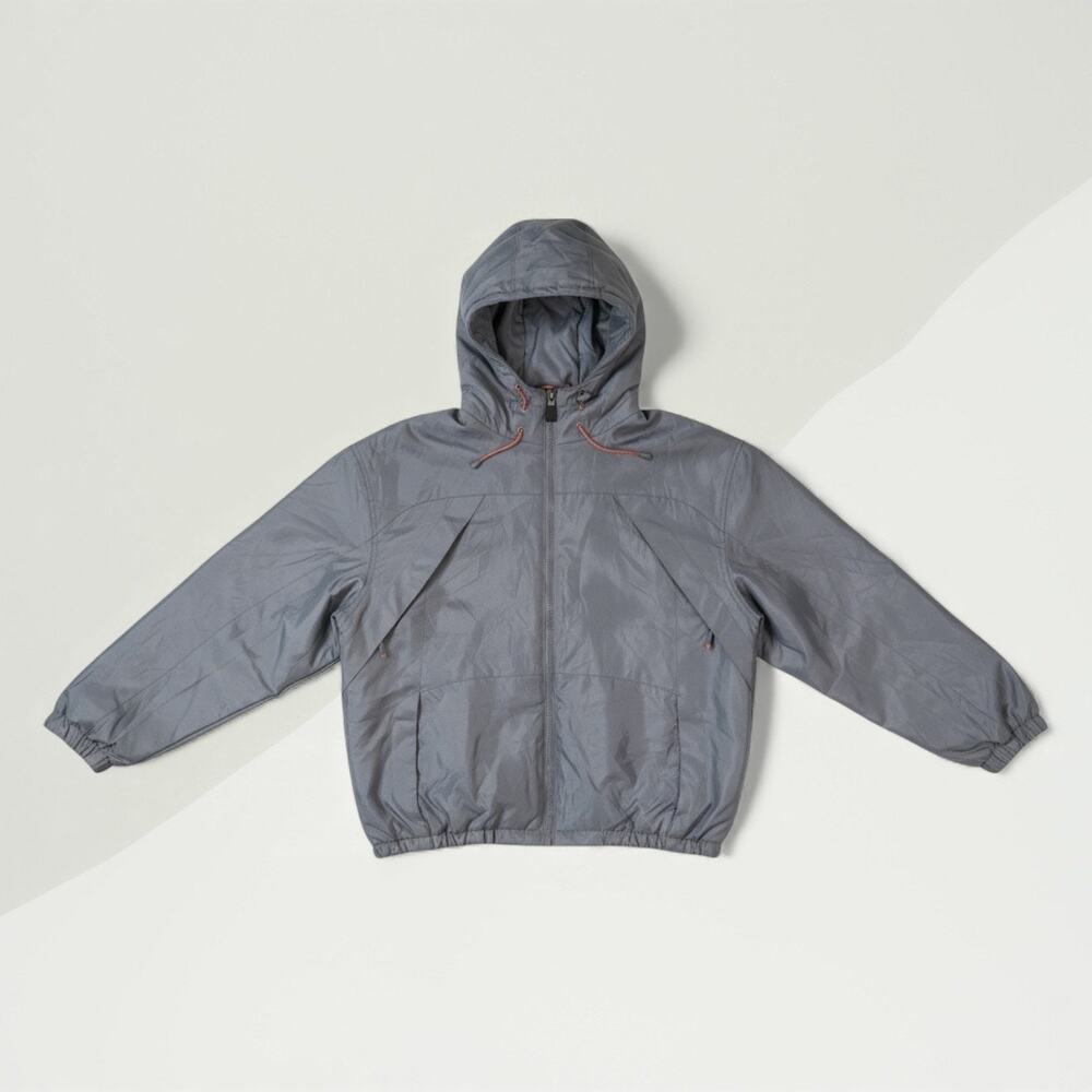 ATHLETIC WORKS Mens Full Zip Hooded Windbreaker Jacket Gray M 38/40 Gorpcore Y2k